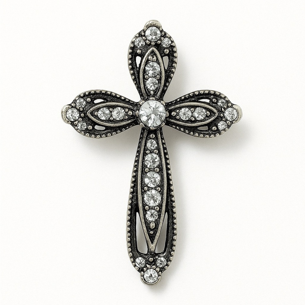 Elegant Silver Cross Pendant Brooch.